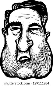 Black and white vector illustration of a fat man