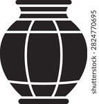 A black and white vector illustration featuring a traditional clay pot with simple decorative banding in a clean minimalist silhouette style. Ideal for cultural graphics, pottery branding, home decor, festival materials, educational resources, packaging, logos, and handcrafted product design projects.