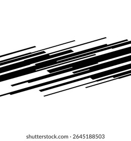 Black and white vector illustration featuring staggered speed lines creating a motion effect against a white background. The lines vary in thickness and length.