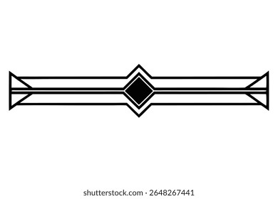 Black and white vector illustration featuring a geometric art deco style ornament The design incorporates triangles diamonds and parallel lines creating a symmetrical horizontal element