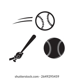 A black and white vector illustration featuring baseball elements sports silhouette