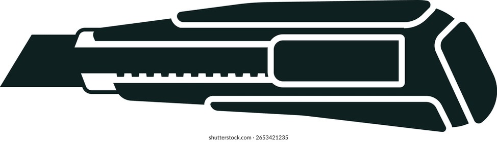 Black and white vector illustration featuring a utility knife with a retractable blade, commonly utilized for a variety of cutting tasks in crafts, DIY projects, and construction work