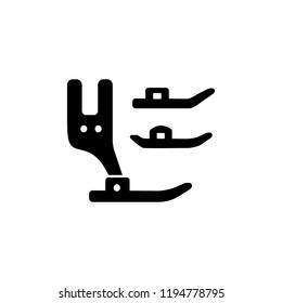 Black & white vector illustration of feet for sewing machine. Flat icon of quilting, patchwork & craft accessories. Isolated objects on white background. 