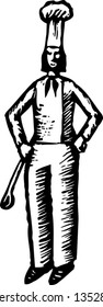 Black and white vector illustration of Female Chef