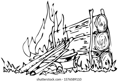 Black And White Vector Illustration - Fire 