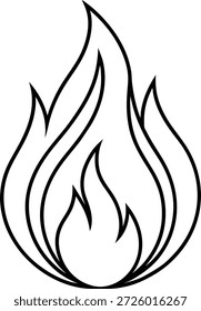 Ilustração de vetor preto e branco de uma chama de fogo. Ideal para projetos relacionados a calor, energia, perigo ou paixão. Use para sites, mídias sociais, publicidade ou projetos gráficos. Design simples e versátil.