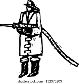 Black and white vector illustration of fireman