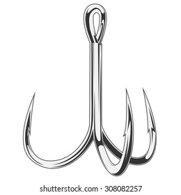 black and white vector illustration of fishing triple hook
