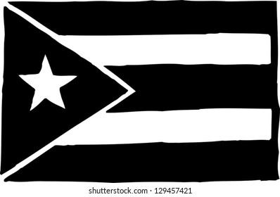 Black and white vector illustration of the flag of Cuba