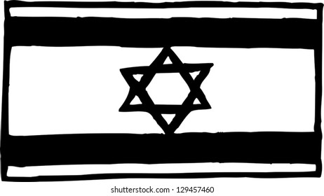 Black and white vector illustration of the flag of Israel