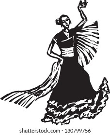 Black and white vector illustration of flamenco dancer