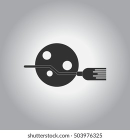 black and white Vector illustration in flat design Halloween icon broom and moon