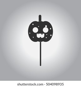 black and white Vector illustration in flat design Halloween icon pumpkin on stick