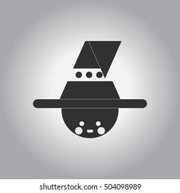 black and white Vector illustration in flat design Halloween icon kid wearing hat