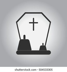 Black and white Vector illustration in flat design Halloween icon grave monument and pumpkins