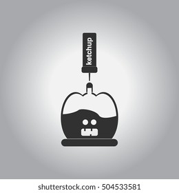 Black and white Vector illustration in flat design Halloween icon pumpkin and ketchup
