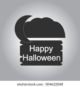 Black and white Vector illustration in flat design happy halloween and moon