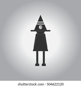 Black and white Vector illustration in flat design Halloween icon kid wearing witch hat
