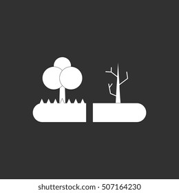 black and white Vector illustration in flat design of drought and trees