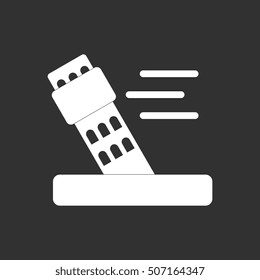 black and white Vector illustration in flat design of storm and falling building