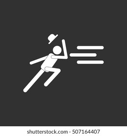 black and white Vector illustration in flat design of man running in storm