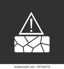 black and white Vector illustration in flat design of cracked earth exclamation sign
