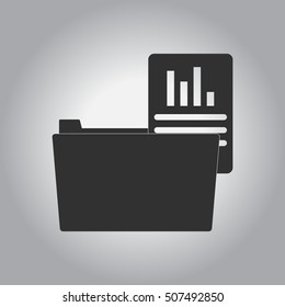 black and white Vector illustration in flat design of statistic file and folder