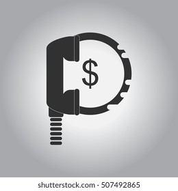 black and white Vector illustration in flat design of handset and dollar sign