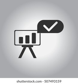 black and white Vector illustration in flat design of column chart on board with check mark