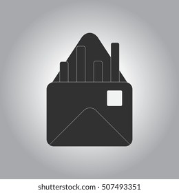 black and white Vector illustration in flat design of column chart in envelope