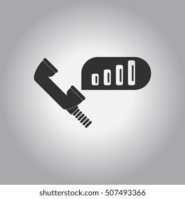 black and white Vector illustration in flat design of column chart and handset