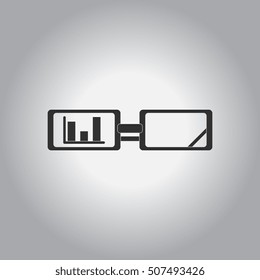 black and white Vector illustration in flat design of column chart and spectacles