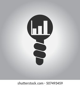 black and white Vector illustration in flat design of column chart in Light Bulb