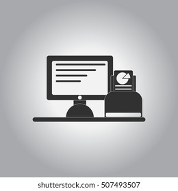black and white Vector illustration in flat design of Business pie chart in printer