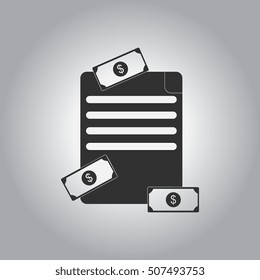 black and white Vector illustration in flat design of get money for paper contract
