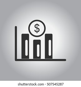 black and white Vector illustration in flat design of column chart and currency