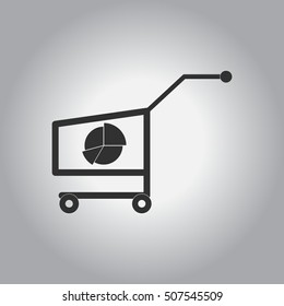 black and white Vector illustration in flat design of Business pie chart on trolley