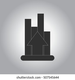 black and white Vector illustration in flat design of column chart with arrow up