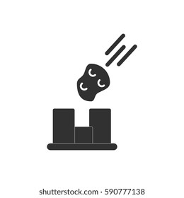 black and white Vector illustration in flat design of space meteorite falling on buildings