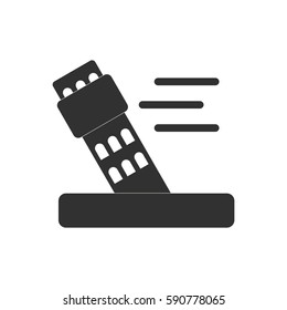 black and white Vector illustration in flat design of storm and falling building