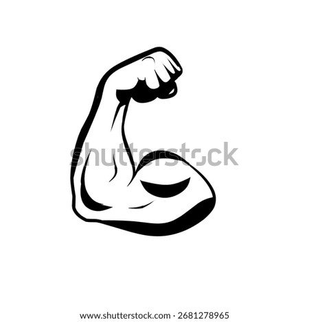Black and white vector illustration of a flexed muscular arm showing strength and power. Perfect for gym logo, bodybuilding, workout, sport, and fitness design themes