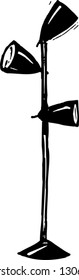 Black and white vector illustration of floor lamp