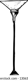 Black and white vector illustration of floor lamp