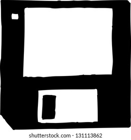 Black and white vector illustration of a floppy disk
