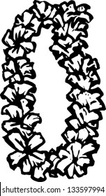 Black and white vector illustration of floral necklace (lei)