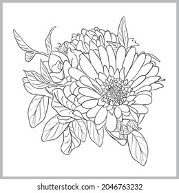 Schwarz-Weiß-Vektorgrafik von Blumenstrauß zum Färben. Farbseite der Linie.