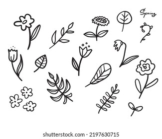 black and white vector illustration of flowers in playful style