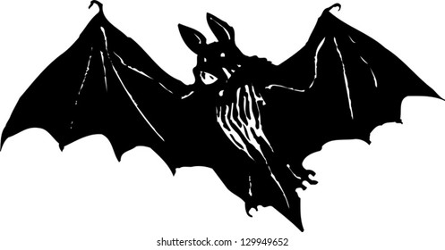 Black and white vector illustration of a flying bat