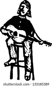 Black And White Vector Illustration Of Folk Singer