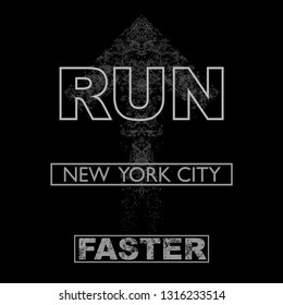 Black and white vector illustration in the form of the message: run faster. Typography, t-shirt graphics, print, poster, banner, slogan, flyer, postcard.